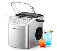 EUHOMY Countertop Ice Maker Machine with Handle, 26lbs in 24Hrs, 9 Ice Cubes Ready in 6 Mins, Auto-Cleaning Portable Ice Maker with Basket and Scoop, for Home/Kitchen/Camping/RV. (Silver)