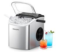 EUHOMY Countertop Ice Maker Machine with Handle, 26lbs in 24Hrs, 9 Ice Cubes Ready in 6 Mins, Auto-Cleaning Portable Ice Maker with Basket and Scoop, for Home/Kitchen/Camping/RV. (Silver)