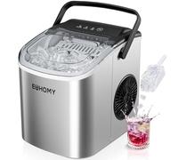 EUHOMY Countertop Ice Maker Machine with Handle, 26lbs in 24Hrs, 9 Ice Cubes Ready in 6 Mins, Auto-Cleaning Portable Ice Maker with Basket and Scoop, for Home/Kitchen/Camping/RV. (Silver)