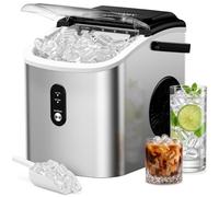 EUHOMY Countertop Machine à glaçons avec poignée, 26,3 lb/jour, 9 cubes en 6 minutes, nettoyage de voiture, machine à glace portable avec panier et scooter, pour la maison, la cuisine, le camping, le