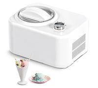 EUHOMY Gelatiera con compressore, macchina per il gelato, autoraffreddante, 100 Watt, piccola con porzionatore per gelato, 1l, colore bianco, macchina per ghiaccio da 400 g, frusta rimovibile