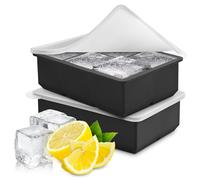 EUHOMY Lot de 2 grands bacs à glaçons en silicone avec couvercle - Les glaçons sont faciles à démouler - Sans BPA - Plateau à glaçons pour whisky et cocktails