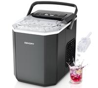 EUHOMY Machine à glaçons, 9 glaçons en 6 min, format compact, 2 tailles de glaçons, en acier inoxydable, pour plan de travail, 12 kg/jour, Noir, pour maison/cuisine/bureau/camping-car