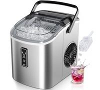 EUHOMY Petite machine à glaçons, 9 cubes prêts en 6 minutes, 12 kg/jour, autonettoyante, machine à glace portable avec poignée de transport, panier et pelle, 2 tailles de glaçons pour la maison