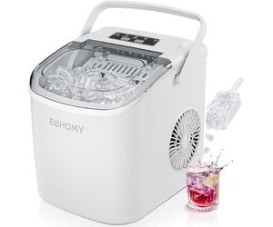 EUHOMY Machine à glaçons compacte de comptoir - 9 glaçons en 6 minutes, 2 tailles, autonettoyant, 12 kg/jour, blanc, comprend une pelle à glace et un panier pour la maison/cuisine/bureau/bar