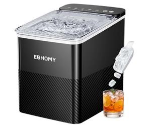 EUHOMY Machine à Glaçons Conception Compacte Réglage à Un Bouton 9 Glaçons en 2 Tailles Nettoyage Automatique Alertes Intelligentes Couvercle Transparent Noir pour Bureau/Cuisine/Chambre