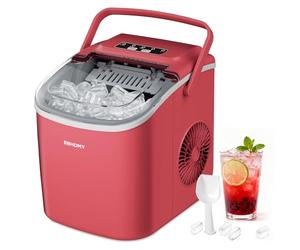 EUHOMY Machine à Glaçons, Petite Machine a Glacons, 9 Glaçons En 6 Minutes, Auto-Nettoyante Machine Glacon, Avec Poignée de Transport Et Panier à Glace, 12 Kg/Jour Machine a Glacon, Ice Maker Rouge