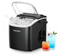 EUHOMY Petite machine à glaçons, 9 cubes prêts en 6 minutes, 12 kg/jour, autonettoyante, avec poignée de transport, panier et pelle, 2 tailles de glaçons pour la maison, la cuisine, Gris