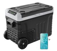 EUHOMY Réfrigérateur 12 V, 33 L (33 L), refroidisseur électrique double zone avec contrôle par application, congélateur portable 12 V/24 V CC 110-240 V AC, réfrigérateur 12 V 12 V avec roues et panier