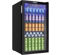 EUHOMY Réfrigérateur à Boissons 90 L Avec Porte Vitrée, Mini Frigo Pour 126 Canettes, Mini Réfrigérateur Avec étagères Réglables, Idéal Comme Cave à Vin, Mini Réfrigérateur Pour Bureau ou Bar Noir