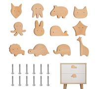 EUIEUT 12 Pcs Poignée Meuble Bois Mignon, Bouton de Tiroir en Forme d'Animal, Boutons de Portes pour Placards avec 12 Vis, Petites Poignées Armoire Enfant, pour Porte Penderie Commode Coiffeuse