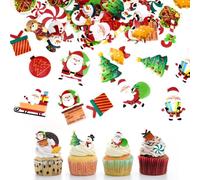 EUIEUT 120 PCS Déco Gateau Noël Comestible en Papier de Riz Glutineux, 30 Motifs de Cupcake Toppers, Décoration Comestible pour Gateau Biscuits, Cupcakes, Fruits, Brownies, Glace, Pâtisserie