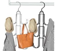 EUIEUT 2 Pcs Porte Cravate en Acier, Porte Ceinture pour Placard 360° Rotatif, Rangement Écharpe à 6 Crochets, Cintre Porte Cravate, Gain de Place, pour Sac Bonnet Châle Penderie (Noir/Argent)