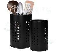 EUIEUT 2 Pcs Porte Ustensiles Cuisine en Acier Inox, Porte Couverts Cuisine Noir, Pot Couvert Vaisselle à Conception Creuse, Range Ustensiles Cuisine 2 Tailles, pour Fourchette Baguettes Cuillère