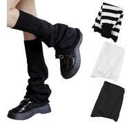 EUIEUT 3 Paires de Jambières Guêtres Femme et fille, Jambières Longues Thermiques d'hiver, jambières tricotées Longues style Punk, Lolita, Gothique pour chaleur, cadeaux d'hiver(blanc/noir/rayures)