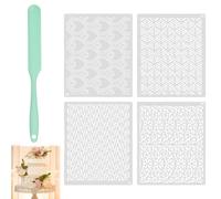 EUIEUT 4PCS Pochoirs à Gâteaux 25 * 20.5cm Pochoirs à Gâteaux Floraux Pochoirs de Décoration de Gâteau Pochoir Patisserie Gateau Reutilisable avec Grattoir pour Gâteaux Mousse Chocolat Bricolage