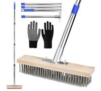 EUIEUT Balai de Jardin en Fil Métallique de 30 cm avec Manche de 170 cm, Balai à Poils Métalliques Rigides, Brosse de Sol Extérieure pour la Mousse, Les Mauvaises Herbes et Les Taches Tenaces