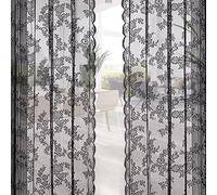 EUIEUT Lot de 2 rideaux dentelle noire 145 x 228 cm - Voilages vintage tricotés transparente pour salon, chambre