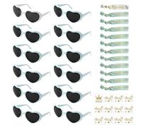 EUIEUT Lunettes de Soleil Coeur en PC, 12 Kits d'EVJF Accessoire, Lunette EVJF Blanche et Bleu, Lunettes Invités Mariage, avec Bracelet EVJF et Autocollants de Tatouage, pour Femme Adulte Fête Mariée