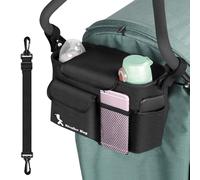 EUIEUT Sac de Rangement Poussette Bébé avec Bandoulière Détachable, Accessoires Poussette Pratiques Imperméables, Organisateur de Poussette Tissu Oxford pour Biberons, Couches, Mouchoirs, Clés (Noir)