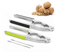 EUIOOVM Lot de 4 casse-noisettes avec pics à noix, poignée noire et verte pour un casse-noix facile, robuste et durable, pour noix de pécan, noisettes avec bol de noix du Brésil