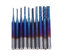 Eujgoov 10 Pcs 0.8-3mm Carbure Fin Mill Set 1/8 Pouce Tige Bleu Enduit CNC Routeur Bits pour Fraisage Sculpture Gravure