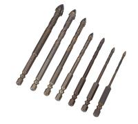 Eujgoov Ensemble de 7 Forets à Maçonnerie, Forets à Queue Hexagonale en Carbure pour Ciment, Verre, Carrelage, Brique et Béton, avec Revêtement en Titane de qualité Industrielle pour