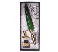 Eujgoov Ensemble de Stylos à Plume Vintage élégant, écriture Lisse, en Acier Inoxydable, avec Encre et Plumes Remplaçables, pour Lettres de Calligraphie, Cadeaux (GREEN)