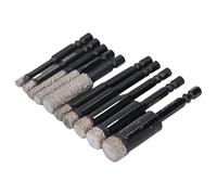 Eujgoov Jeu de Scies Cloches Diamantées, Forets de 5, 6, 8, 10, 12, 14 et 16 Mm avec Rallonges de 6, 8 et 12 Mm, Foret à Carottage diamanté brasé Sous Vide en Acier 45 pour Porcelaine,