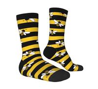 EujGvboU Chaussettes personnalisées avec photo visage personnalisé Chaussettes mignonnes avec noms d'images Chaussettes souples unisexes pour homme et femme, Abeilles rayées, Taille unique