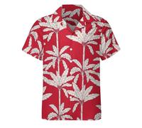 EujGvboU Chemises hawaïennes pour homme avec imprimé palmier créatif, chemises de plage d'été tendance à manches courtes, Rouge, XXL