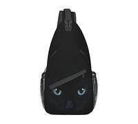 EujGvboU Sac à bandoulière mignon avec yeux de chats noirs pour homme et femme - Sac à dos décontracté pour randonnée, sac à bandoulière avec sangle réglable, Noir œil de chat portrait chaton noir,