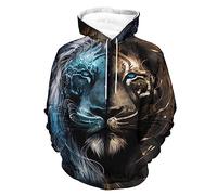 EujGvboU Sweat à capuche avec impression numérique 3D pour homme Motif lion, Couleur 1, XXL