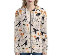 EujGvboU Sweat à capuche décontracté à manches longues avec fermeture éclair intégrale pour femme Manteau fin ample à porter au quotidien XS à 5XL, Jour d'Halloween, S