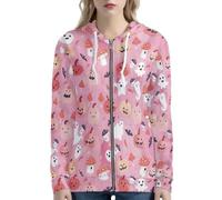 EujGvboU Sweat à capuche décontracté à manches longues avec fermeture éclair intégrale pour femme Manteau fin ample à porter au quotidien XS à 5XL, Fantôme d'Halloween rose, XS