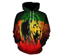 EujGvboU Sweat à capuche pour homme cool avec poches, Rasta Lion Reggae, 6XL