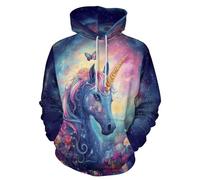 EujGvboU Sweat à capuche unisexe avec motif 3D imprimé athlétique, Licorne bleue galaxie florale, 6XL
