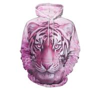 EujGvboU Sweat à capuche unisexe avec motif 3D imprimé athlétique, Tigre fleur de cerisier rose, 3XL