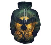 EujGvboU Sweat à capuche Vikings Tatouage Mythologie Norse Graphique Impression 3D, Corbeau viking et vie d'arbre, 5XL