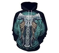 EujGvboU Sweat à capuche Vikings Tatouage Mythologie Norse Graphique Impression 3D, Vintage Runique, 6XL