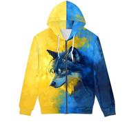 EujGvboU Sweat à capuche zippé avec impression numérique 3D pour homme, Loup jaune et bleu, 4XL