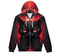 EujGvboU Sweat à capuche zippé pour homme Imprimé 3D Cool Wolf Taille XS à 5XL, Chat noir rouge feu, 3XL