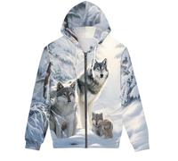 EujGvboU Sweat à capuche zippé pour homme Imprimé 3D Cool Wolf Taille XS à 5XL, Loup de la forêt des, L
