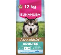 Eukanuba Croquettes Premium sans Céréales pour Chien Adulte de Grande Race - Poissons de l’océan hypoallergénique - Glucosamine, Calcium - Sac de 12kg