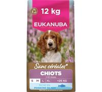 Eukanuba Croquettes Premium sans Céréales Chiots de Petites et Moyennes Races - Riche en Poissons de l’océan - Hypoallergénique - DHA, Calcium - 12 kg