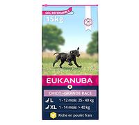 Eukanuba - Croquettes pour chiot de Grande Race - 100% complet et équilibré ; Sans arôme artificiel ajouté, colorant artificiel ; Riche en poulet - calcium fibres FOS DHA - sac fermable de 15kg