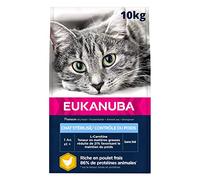 EUKANUBA - Croquettes Premium Chat Stérilisé ou en Surpoids - Adulte, Senior - Alimentation Complète et Equilibrée - Riche en Riz - Au Poulet Frais - Sans OGM, Sans Blé - Sac refermable - 10kg