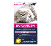 EUKANUBA - Croquettes Premium pour Chaton - Riche en Poulet Frais et en Riz - Favorise la croissance - Alimentation 100% Complète et Equilibrée - DHA - Sans Blé - Sans OGM - Sac refermable - 2kg