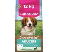 Eukanuba Croquettes Premium sans Céréales Chien Adulte de Petite et Moyenne Races - Riche en Agneau - Hypoallergénique - Glucosamine Calcium - 12 kg