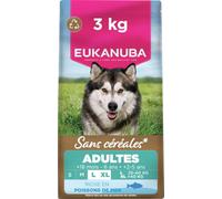Eukanuba Croquettes Premium sans Céréales pour Chien Adulte de Grande Race - Poissons de l’océan hypoallergénique - Glucosamine, Calcium - Sac de 3 kg